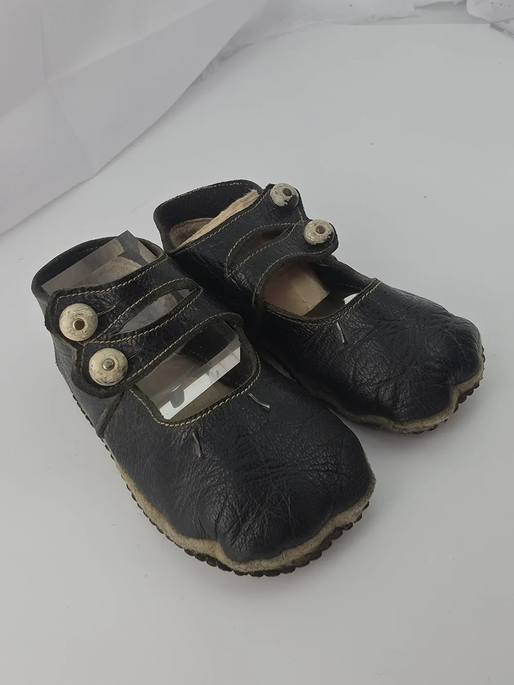 Antique 40s Baby Shoes Classic Black Soft Leather Mary Jane Kids Shoes